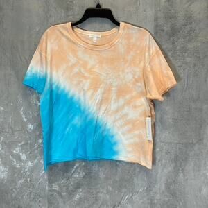 ABOUND Women's Blue-Orange Tie-Dye Raw Hem Crewneck T-Shirt SZ S